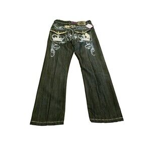 Atti Jeans Men’s 34X32 Black Wash Gold Stitch Studded Embroidered (34×31.5) NEW